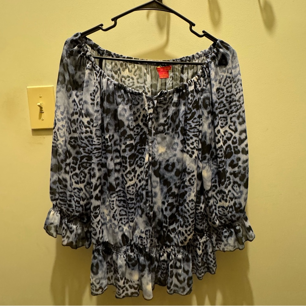 Sunny Leigh Blue Leopard Print Blouse